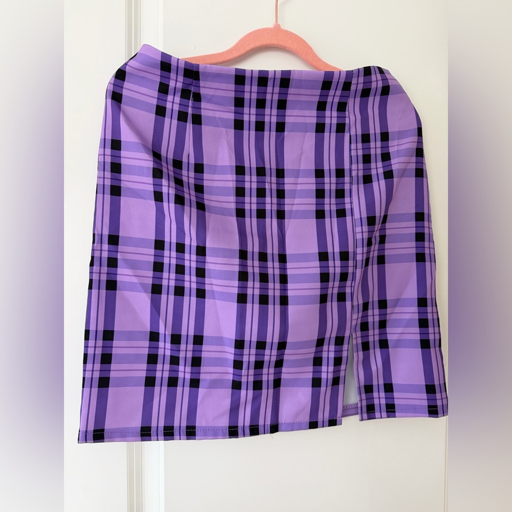 Purple Plaid Double-Breasted Blazer Jacket & matching mini skirt - Picture 7 of 13